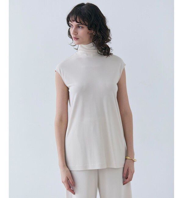 BEIGE,「【洗える・VERY 6月号掲載】MELLE / ジャージーハイネックカットソー」|Tシャツ・カットソー|Ecru