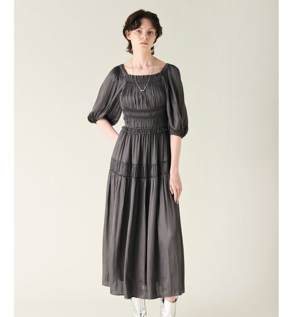 GRACE CONTINENTAL「スクエアギャザーワンピース」|ワンピース|グレー