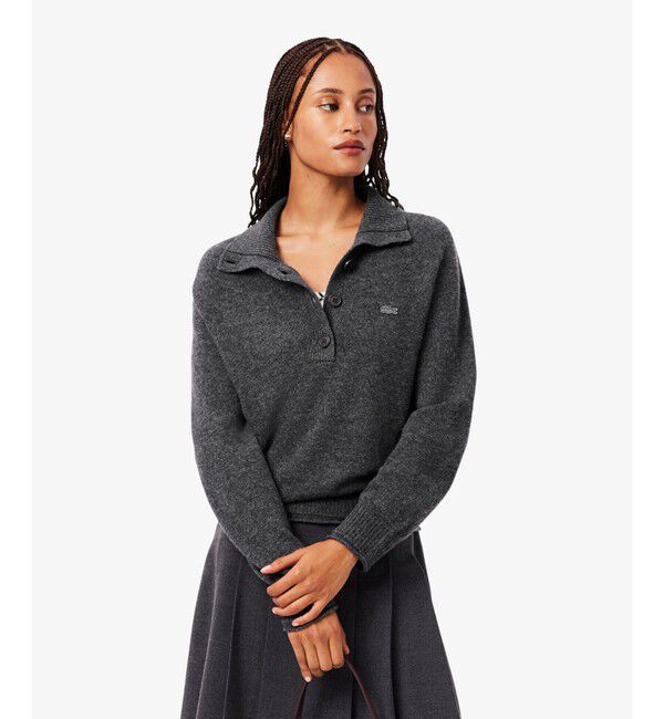 LACOSTE「3Dニッティングハーフボタンハイネック ウールニットポロセーター」|ニット・セーター|グレー