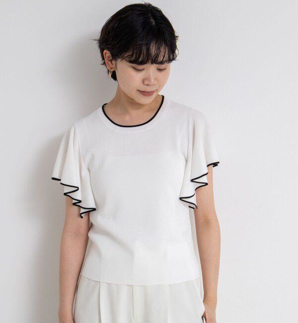 NOLLEY'S sophi「《手洗い可能》袖フリル配色プルオーバーニット」|ニット・セーター|