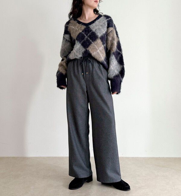 fredy emue「【4サイズ展開】ソフトシャークスキン/チェックイージーパンツ」|チノ|