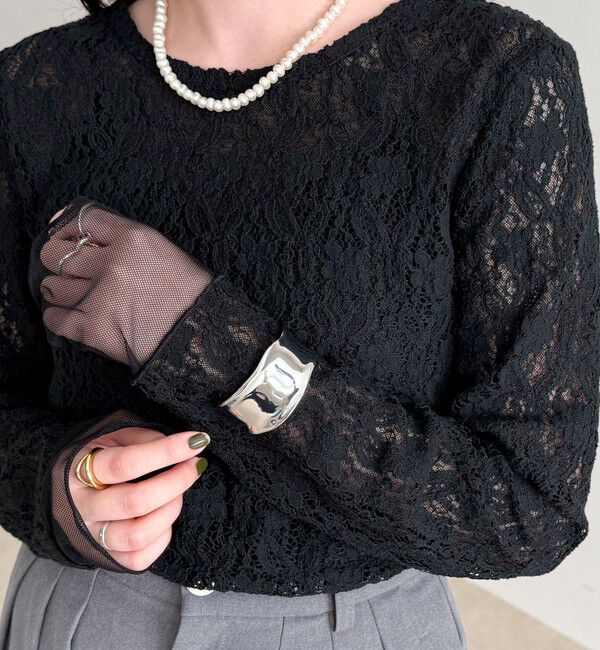 fredy emue「チュールレイヤードレースロンTシャツ」|Tシャツ・カットソー|ブラック