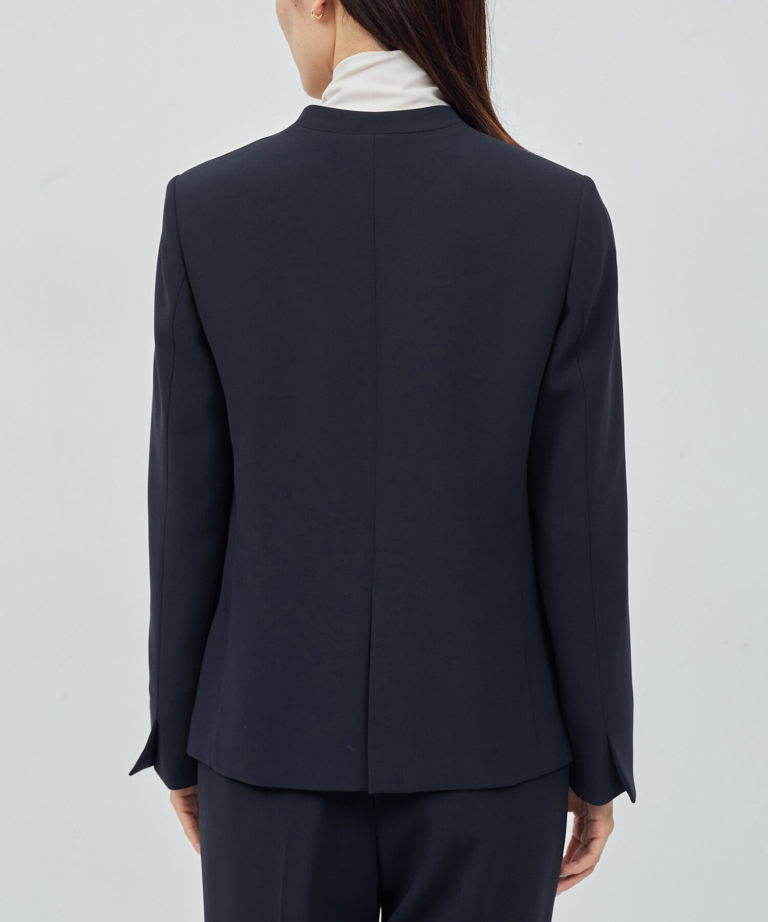 ROPE「トリアセテートダブルクロスVネックジャケット【セレモニー/通勤対応】【洗える】」|ノーカラージャケット|