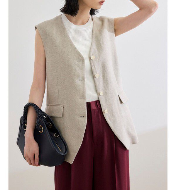 ROPE「尾州リネンオーバーロングジレ」|ベスト・ジレ|ベージュ(27)