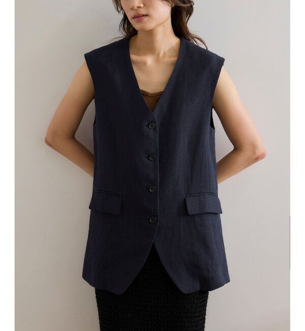 ROPE「尾州リネンオーバーロングジレ」|ベスト・ジレ|ネイビー(40)