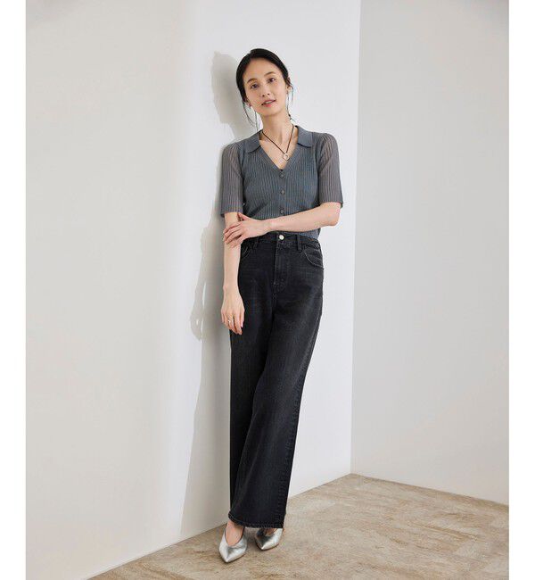 ROPE「【洗える】【WEB・一部店舗限定】シアーリブＶネックポロニット」|ニット・セーター|