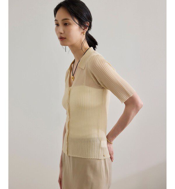 ROPE「【洗える】【WEB・一部店舗限定】シアーリブＶネックポロニット」|ニット・セーター|