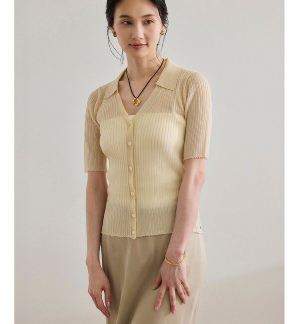 ROPE「【洗える】【WEB・一部店舗限定】シアーリブＶネックポロニット」|ニット・セーター|ベージュ(27)