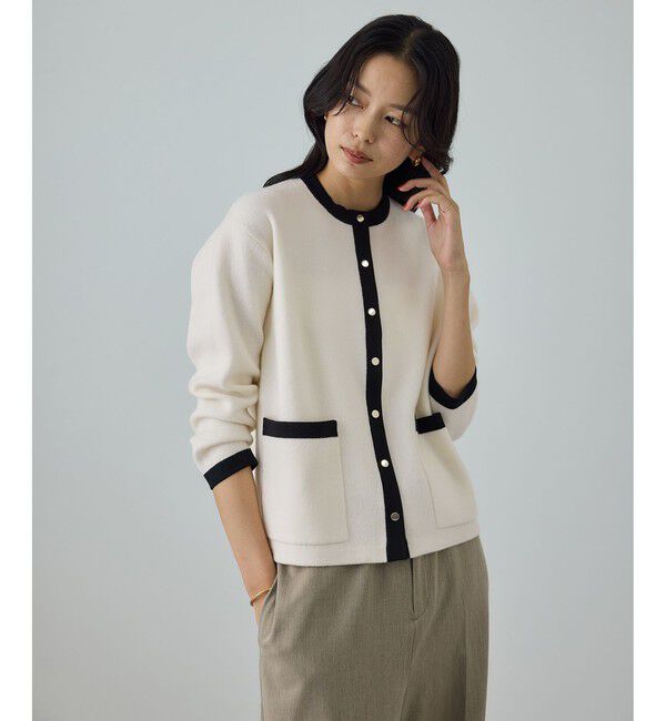 ROPE「接結ウールバイカラーニットカーディガン/イージーケア」|カーディガン|