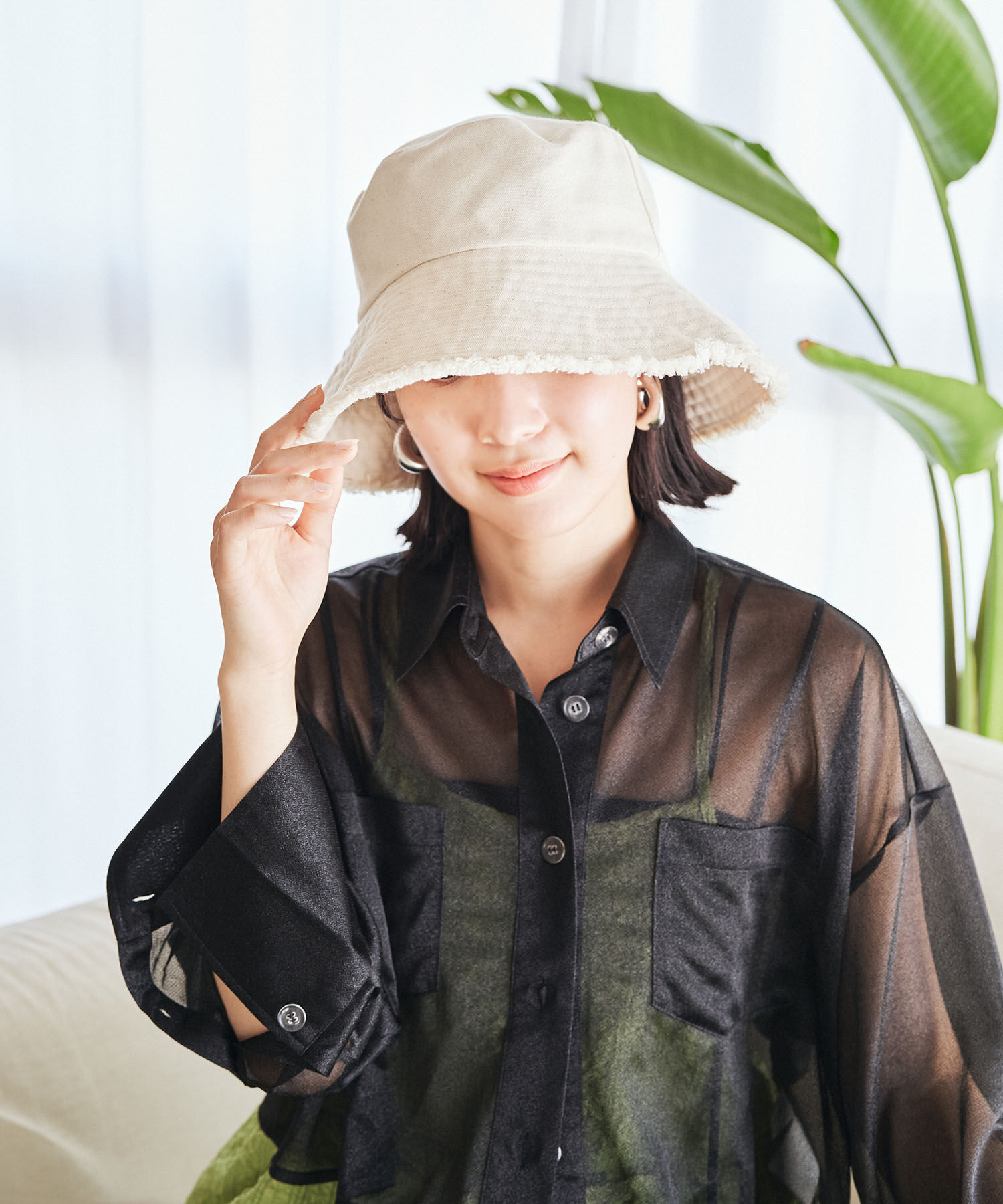 VIS「【抗菌防臭】キャンバスフリンジつば広ハット【ワイヤー入り】」|ハット|