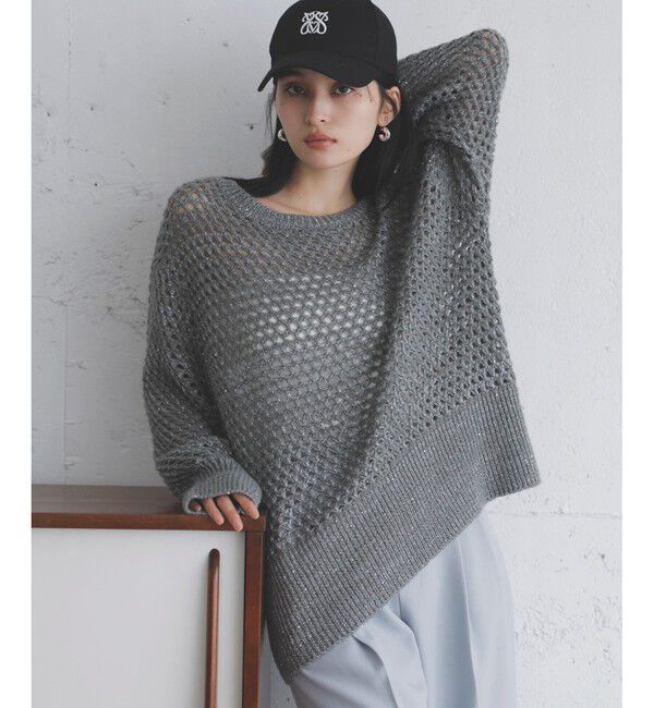 VIS「モヘアライクメッシュスパンコールニットプルオーバー」|ニット・セーター|チャコール
