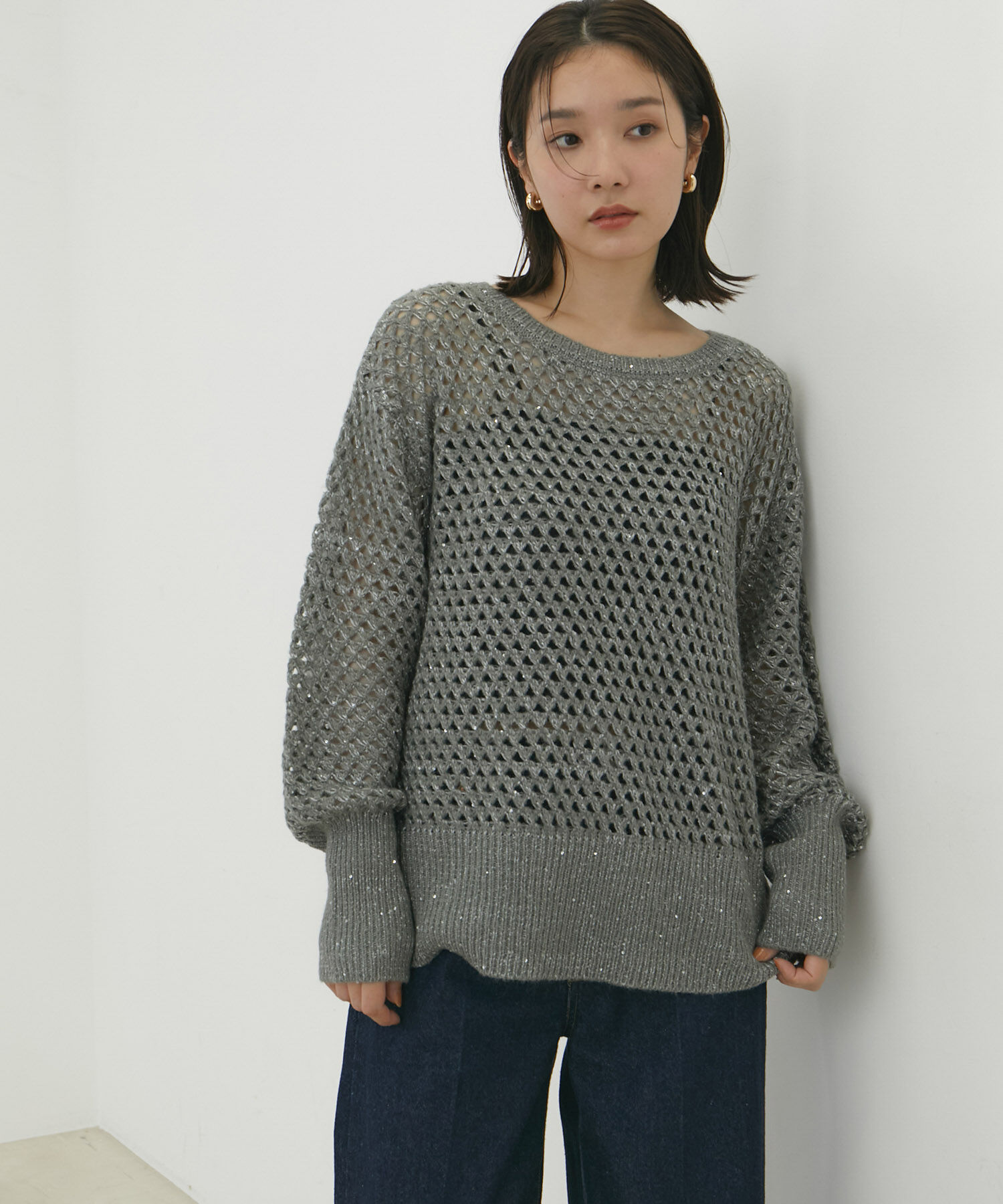 VIS「モヘアライクメッシュスパンコールニットプルオーバー」|ニット・セーター|