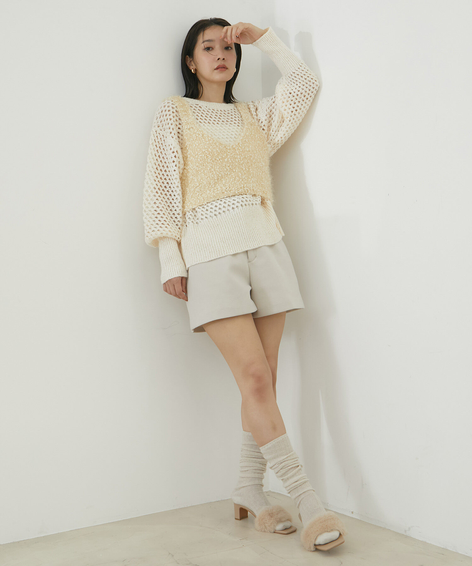 VIS「モヘアライクメッシュスパンコールニットプルオーバー」|ニット・セーター|