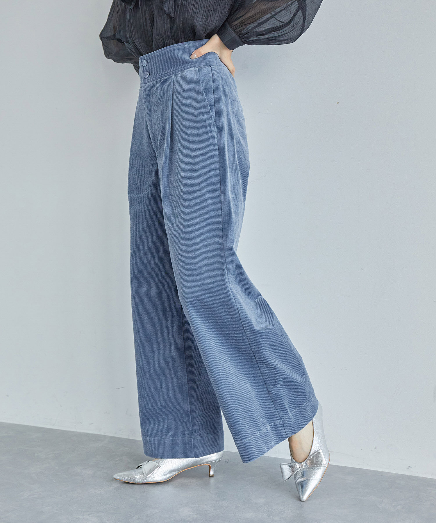 VIS「細コーデュロイワイドパンツ」|スラックス|