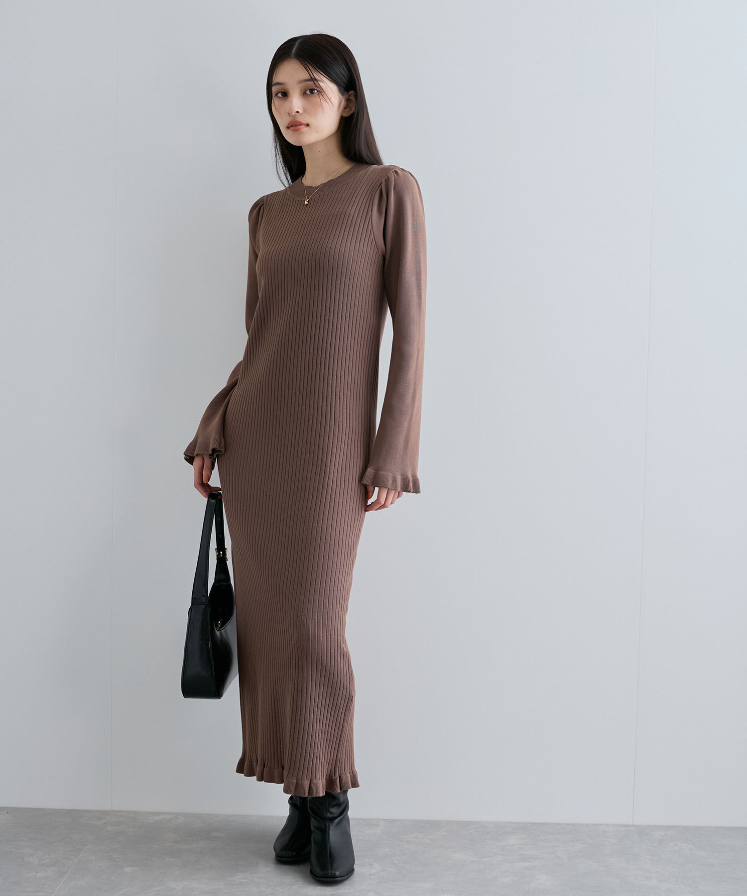 VIS「【SET】ビスチェセット裾ミニフリルリブニットワンピース」|ワンピース|