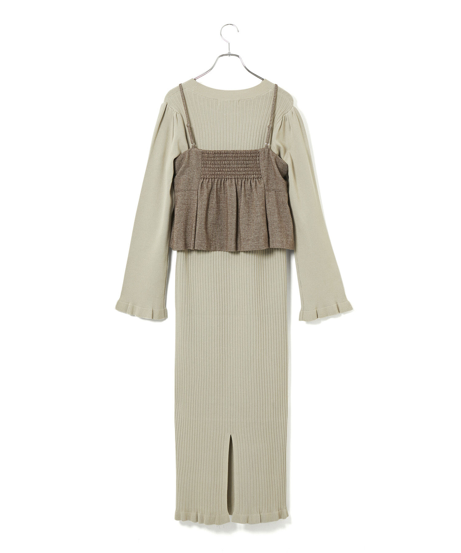 VIS「【SET】ビスチェセット裾ミニフリルリブニットワンピース」|ワンピース|