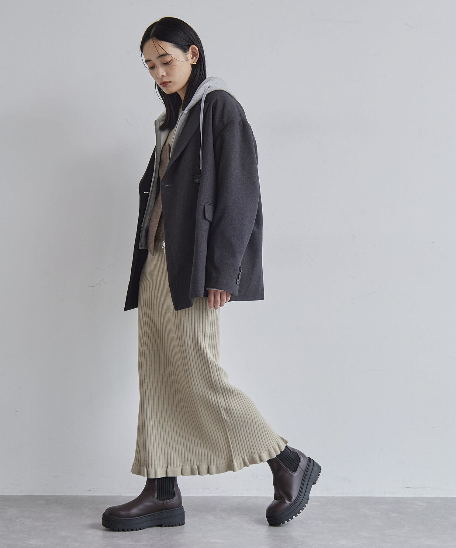 VIS「【SET】ビスチェセット裾ミニフリルリブニットワンピース」|ワンピース|