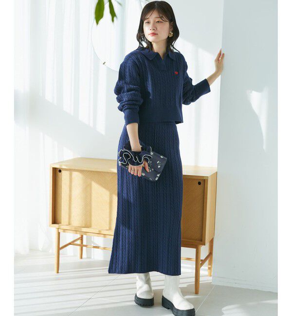 VIS「【DILIGENCE PARLOUR】VIS別注モデルローズ刺繍ポロケーブルニットスカート【セットアップ対応】」|スカート|