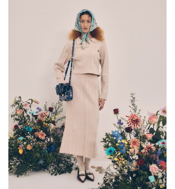 VIS「【DILIGENCE PARLOUR】VIS別注モデルローズ刺繍ポロケーブルニットスカート【セットアップ対応】」|スカート|