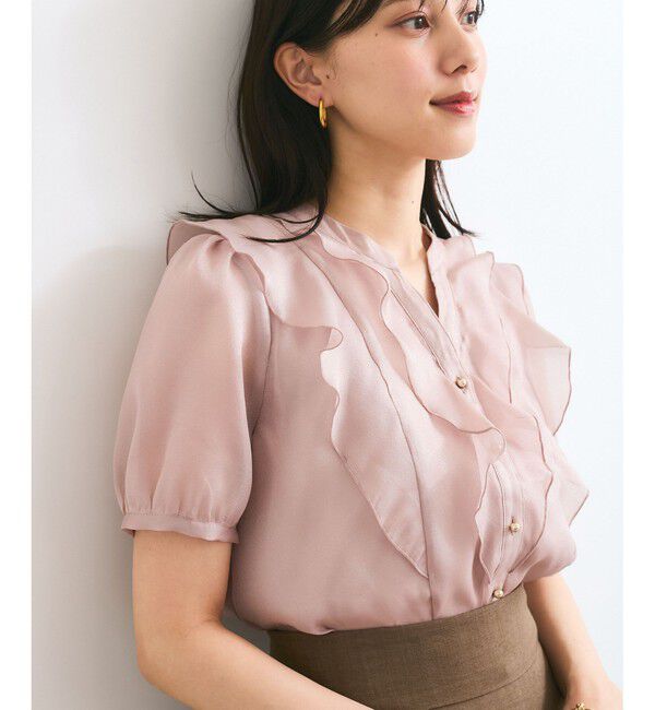 VIS「【洗える】シアーラッフル半袖ブラウス」|シャツ・ブラウス|