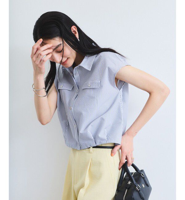 VIS「【UVケア/洗える】フレンチスリーブサッカーブラウス」|シャツ・ブラウス|