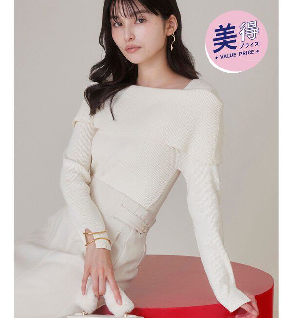 VIS「【美得】オフショルダーモチモチリブニット/好評につき再入荷」|ニット・セーター|オフホワイト(15)