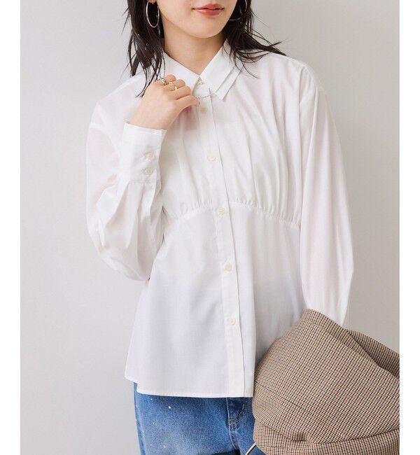 VIS「無地＆ストライプダブルカラーウエスト切り替えシャツ」|シャツ・ブラウス|