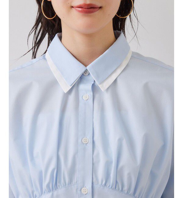 VIS「無地＆ストライプダブルカラーウエスト切り替えシャツ」|シャツ・ブラウス|