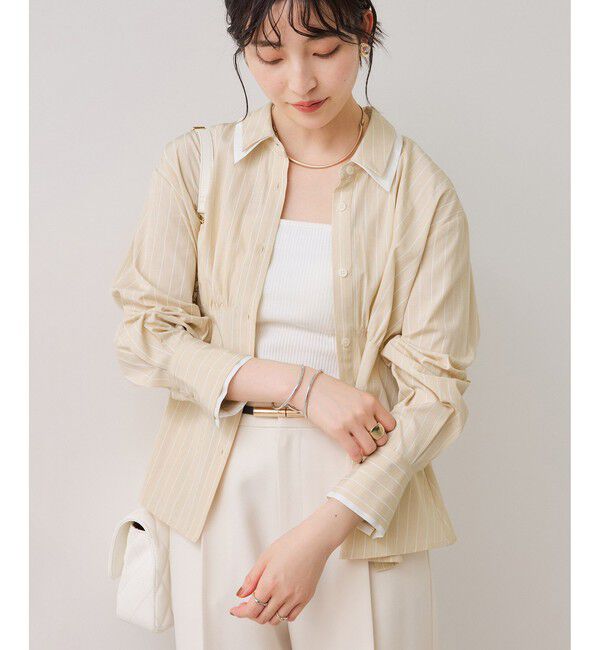 VIS「無地＆ストライプダブルカラーウエスト切り替えシャツ」|シャツ・ブラウス|