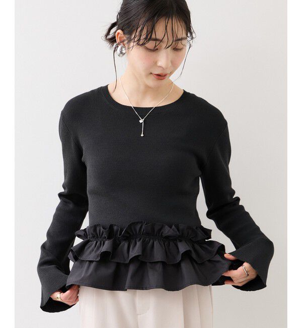 VIS「裾フリルティアードドッキングニット」|ニット・セーター|
