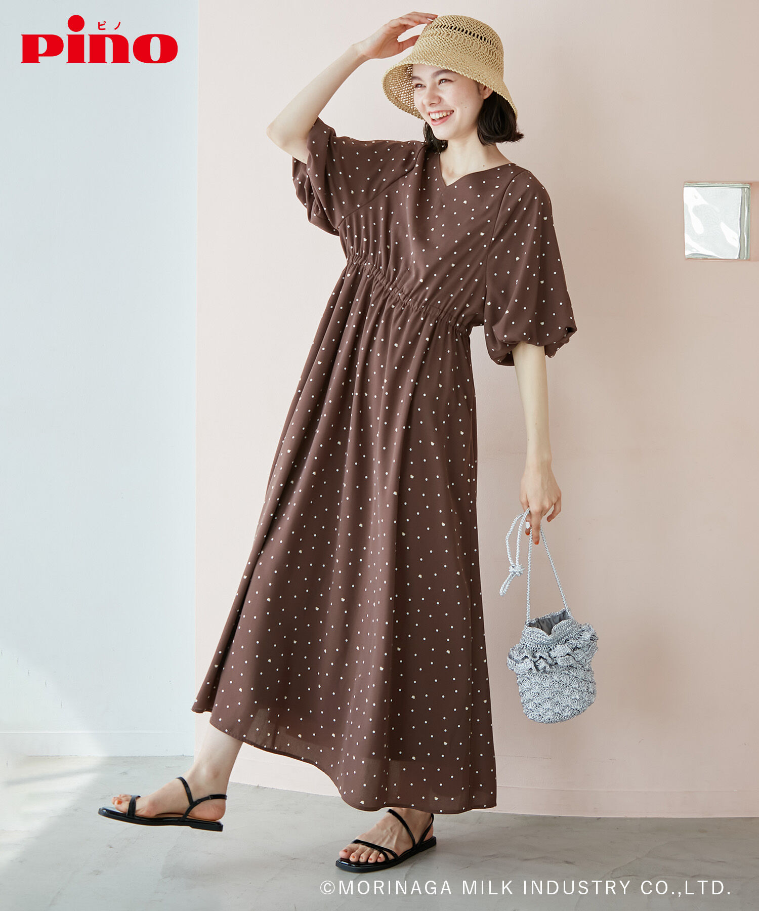 Rope&rsquo;Picnic「【Pino meets ROPE' PICNIC】Pinoドット柄ワンピース」|ワンピース|ダークブラウン(20)