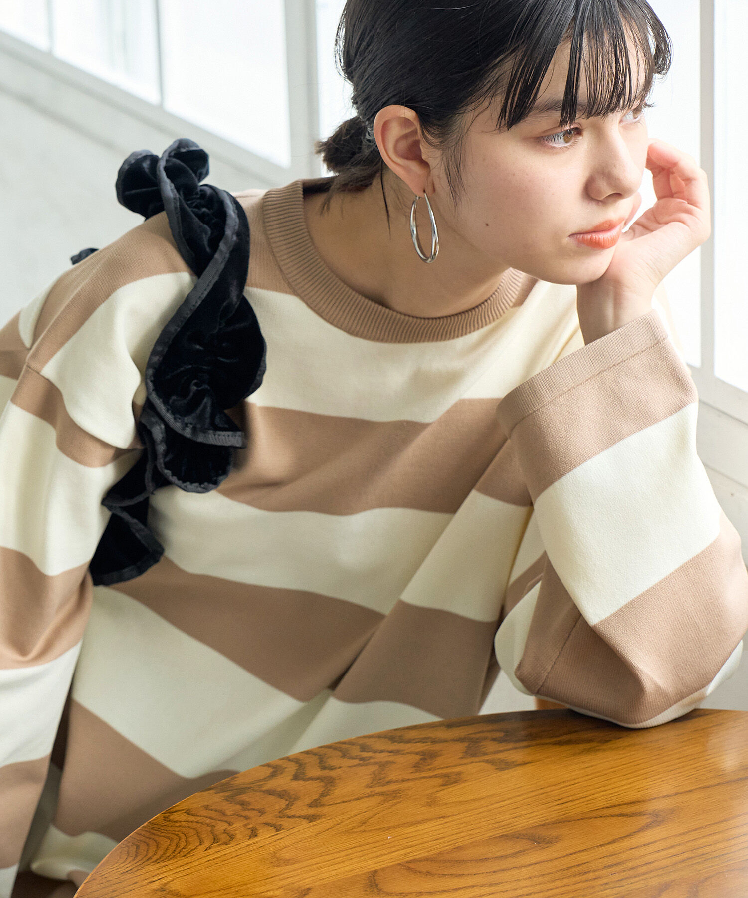 Rope&rsquo;Picnic「太ボーダーニットプルオーバー」|ニット・セーター|ベージュ(27)