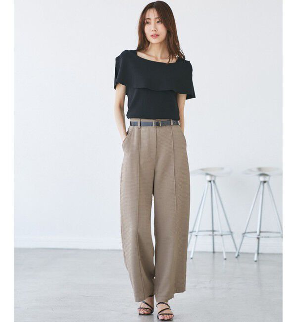 Rope&rsquo;Picnic「【emur/エミュール】ワッフルきれいめワイドパンツ」|チノ|