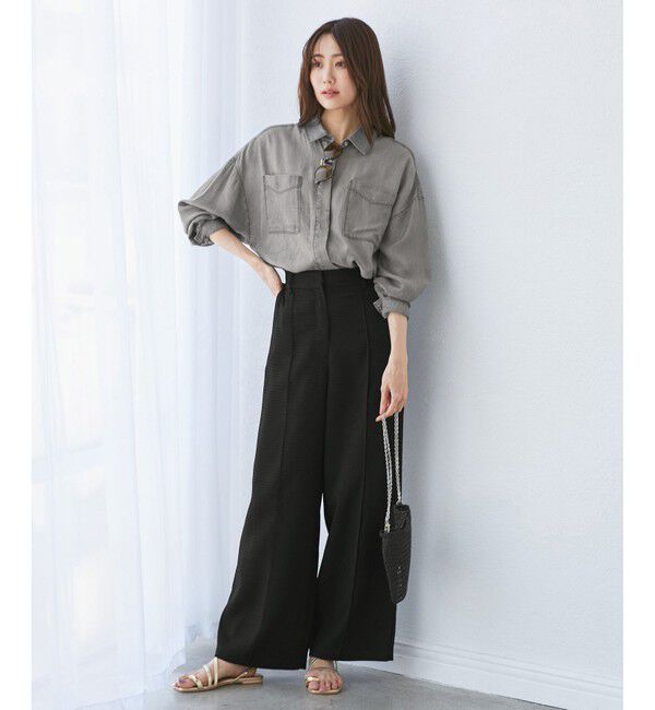 Rope&rsquo;Picnic「【emur/エミュール】ワッフルきれいめワイドパンツ」|チノ|