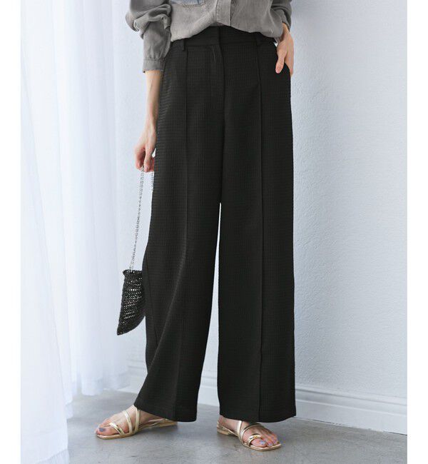 Rope&rsquo;Picnic「【emur/エミュール】ワッフルきれいめワイドパンツ」|チノ|