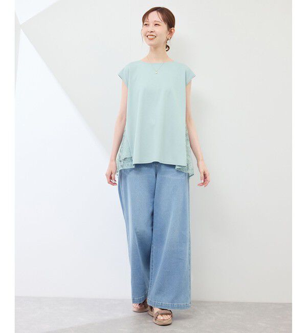 Rope&rsquo;Picnic「【UVカット・接触冷感】レースドッキングカットトップス」|Tシャツ・カットソー|