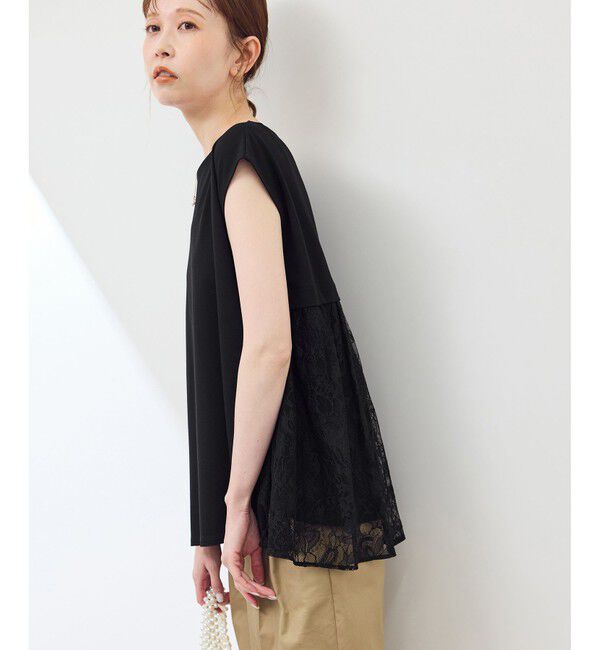 Rope&rsquo;Picnic「【UVカット・接触冷感】レースドッキングカットトップス」|Tシャツ・カットソー|