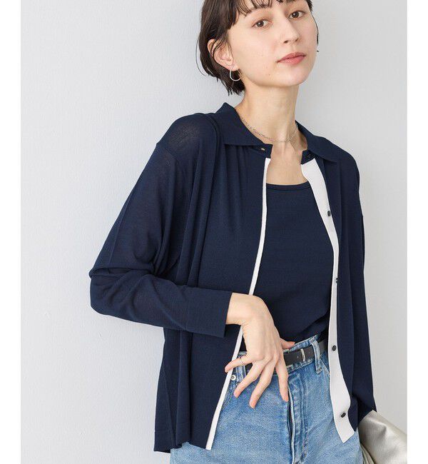 Rope&rsquo;Picnic「配色デザインカーディガン&インナーアンサンブル」|カーディガン|ネイビー(40)