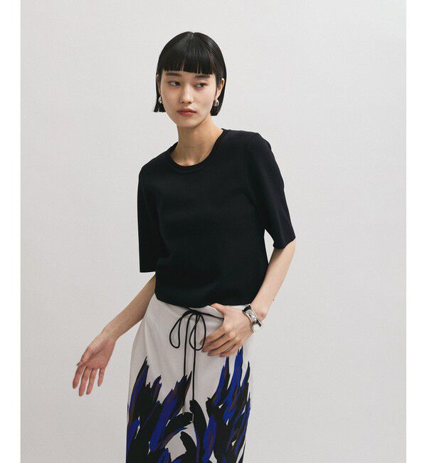 ADAM ET ROPE'「【サステナブル】クールタッチニットTシャツ」|Tシャツ・カットソー|ブラック(01)