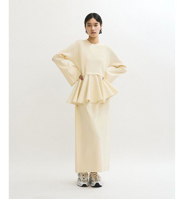 サステナブル】ペプラムコンビニットワンピース/オケージョン対応