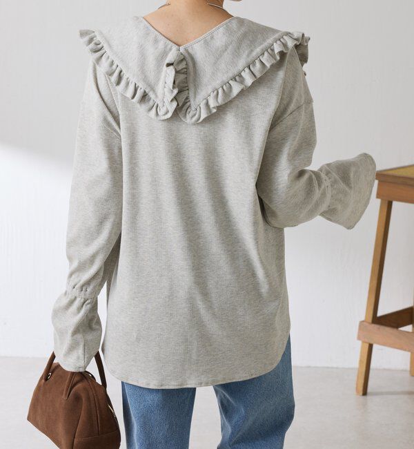  「Qanos 襟付きフリルロンT」|Tシャツ・カットソー|