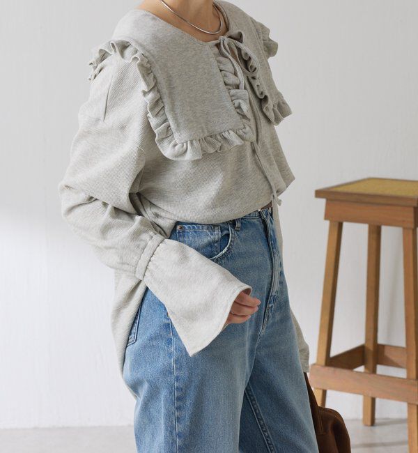  「Qanos 襟付きフリルロンT」|Tシャツ・カットソー|