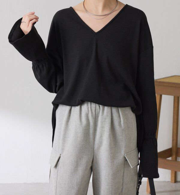  「Qanos 襟付きフリルロンT」|Tシャツ・カットソー|