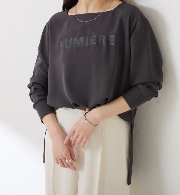  「スクエアネックジョーゼットロゴロンT」|Tシャツ・カットソー|チャコールグレー