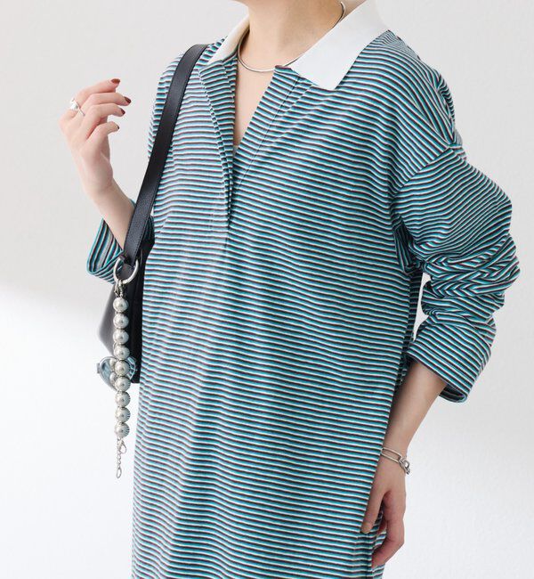  「【大人のラガーシャツ】ポロボーダーチュニック」|Tシャツ・カットソー|グリーン