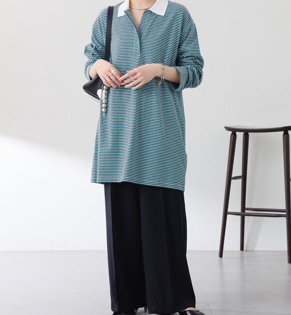  「【大人のラガーシャツ】ポロボーダーチュニック」|Tシャツ・カットソー|