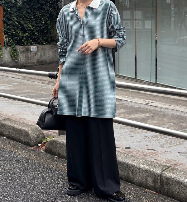  「【大人のラガーシャツ】ポロボーダーチュニック」|Tシャツ・カットソー|