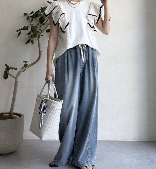  「【WEB限定】レース切替トップス」|Tシャツ・カットソー|