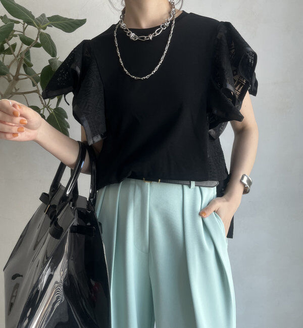  「【WEB限定】レース切替トップス」|Tシャツ・カットソー|