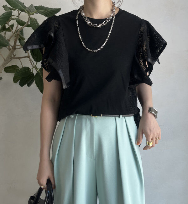  「【WEB限定】レース切替トップス」|Tシャツ・カットソー|